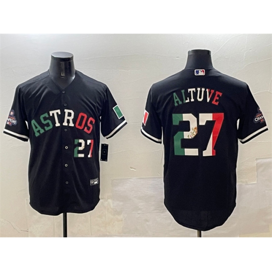 Men's Houston Astros #27 Jose Altuve Black Mexico With World Serise Champions Cool Base Stitched Baseball Jersey - ujerseystore