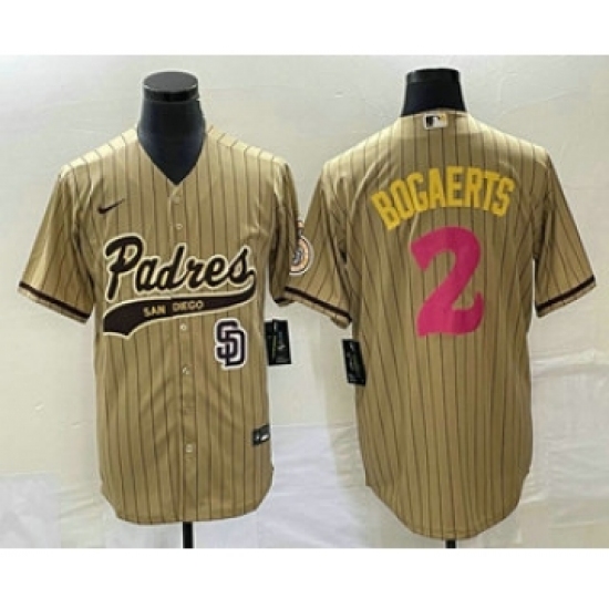 Men's San Diego Padres #2 Xander Bogaerts Tan Pinstripe 2023 City Connect Cool Base Stitched Jersey1 - Ujersey