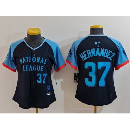 Women's Los Angeles Dodgers #37 Teoscar Hernandez Number Navy 2024 All Star Limited Stitched Jersey - Ujersey