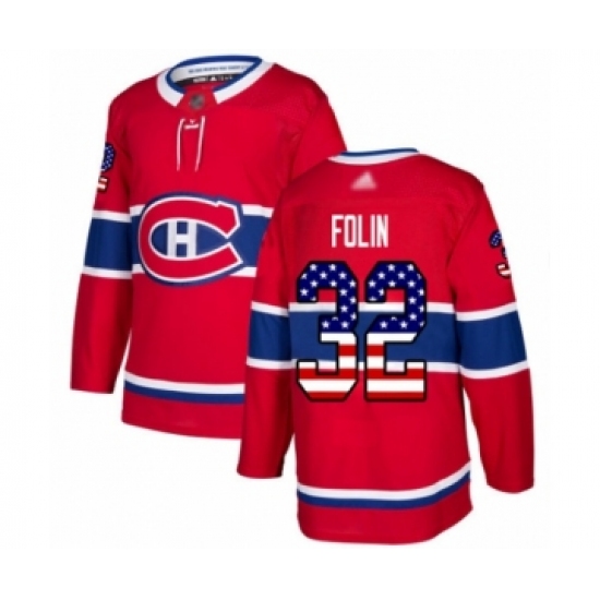 Youth Montreal Canadiens #32 Christian Folin Authentic Red USA Flag Fashion Hockey Jersey
