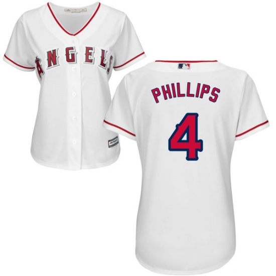 Women's Majestic Los Angeles Angels of Anaheim #4 Brandon Phillips Authentic White Home Cool Base MLB Jersey - Ujersey