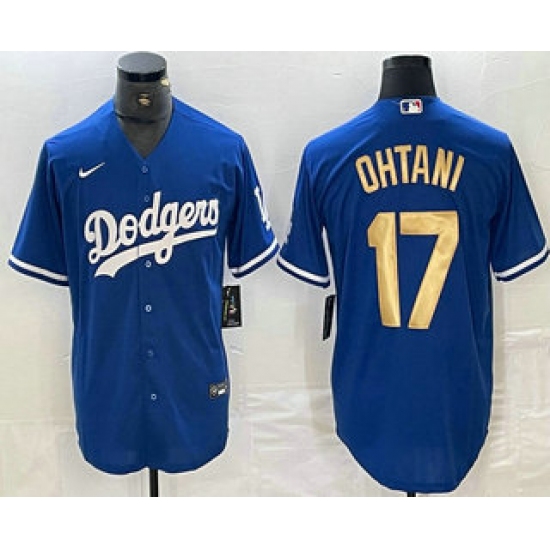 Men's Los Angeles Dodgers #17 Shohei Ohtani Blue Gold Stitched Cool Base Nike Jersey - Ujersey