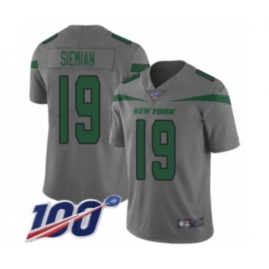 Youth New York Jets #19 Trevor Siemian Limited Gray Inverted Legend 100th Season Football Jersey - Ujersey