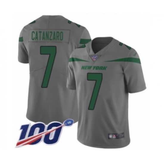 Men's New York Jets #7 Chandler Catanzaro Limited Gray Inverted Legend 100th Season Football Jersey - Ujersey
