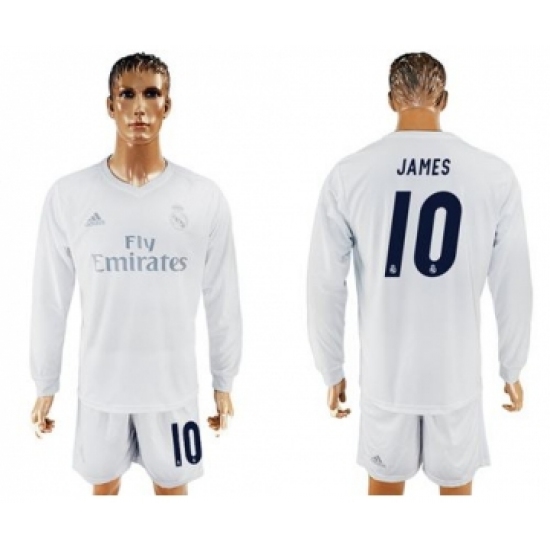 Real Madrid #10 James Marine Environmental Protection Home Long Sleeves Soccer Club Jersey