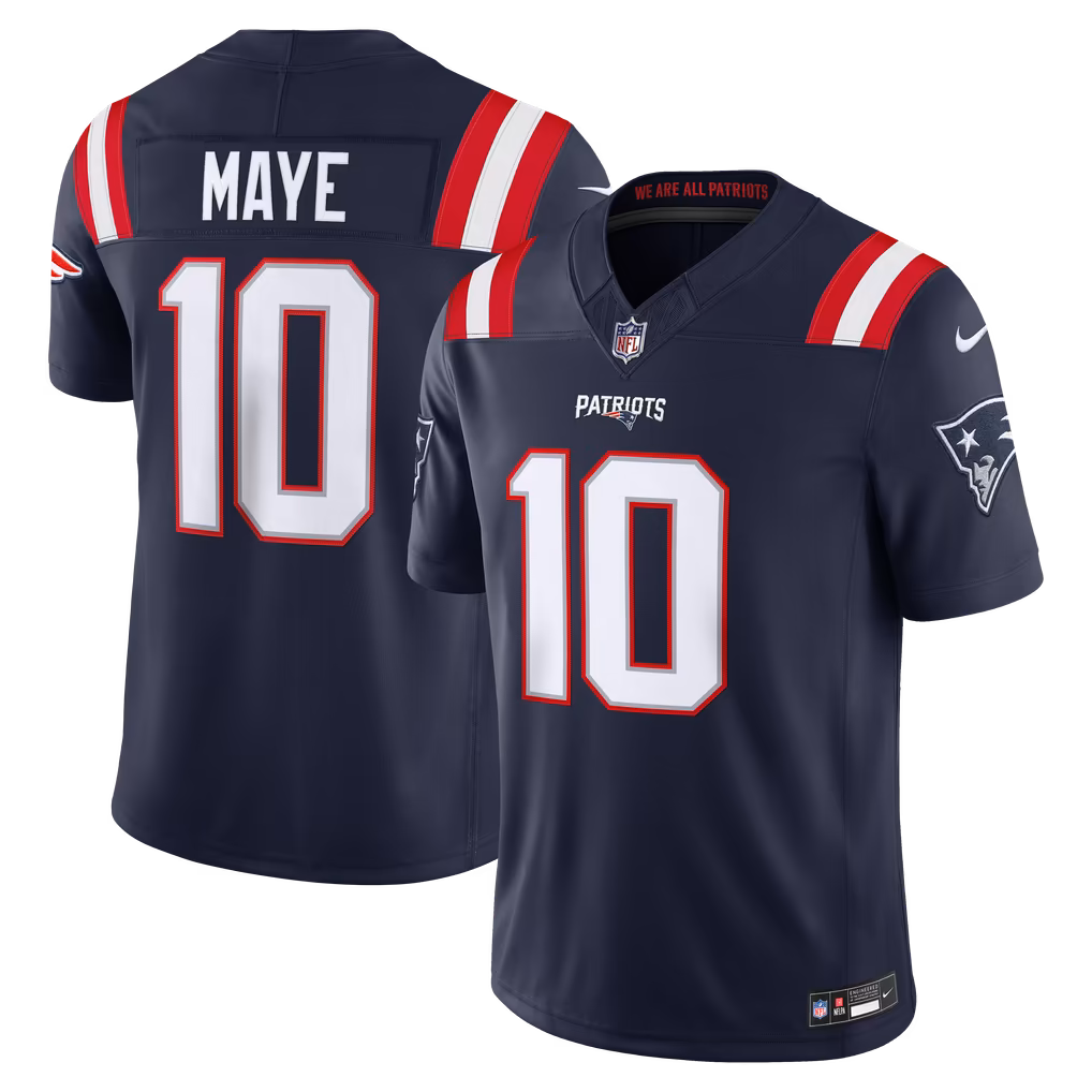 Men's New England Patriots Drake Maye Nike Navy Team Vapor F.U.S.E. Stitched Limited Jersey - Ujersey