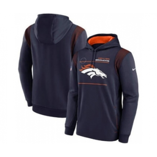 Men's Denver Broncos 2021 Navy Sideline Logo Performance Pullover Hoodie - Ujersey
