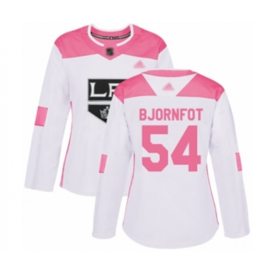 Women's Los Angeles Kings #54 Tobias Bjornfot Authentic White Pink Fashion Hockey Jersey - Ujersey