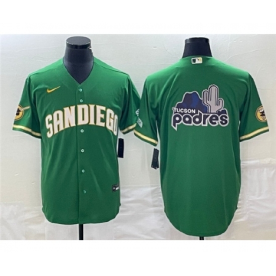 Men's San Diego Padres Green Team Big Logo Cool Base Stitched Baseball Jersey 002 - Ujersey