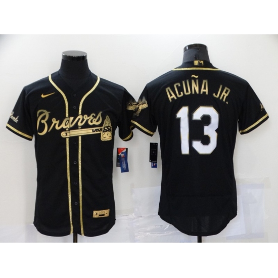 Men's Nike Atlanta Braves #13 Ronald Acuna Jr. Black Gold Stitched Baseball Jersey - Ujersey