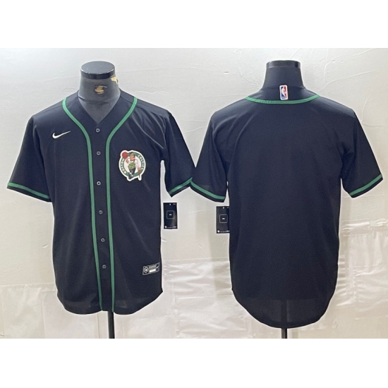 Men's Boston Celtics Black With Cool Base Stitched Baseball Jersey - Ujersey