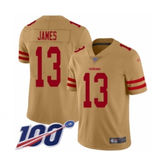 Men's San Francisco 49ers #13 Richie James Limited Gold Inverted Legend 100th Season Football Jersey - Ujersey