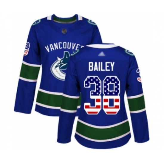 Women's Vancouver Canucks #38 Justin Bailey Authentic Blue USA Flag Fashion Hockey Jersey - Ujersey