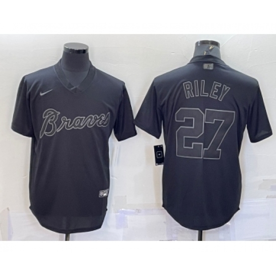 Men's Atlanta Braves #27 Austin Riley Black Pullover Turn Back The Clock Stitched Cool Base Jersey - Ujersey
