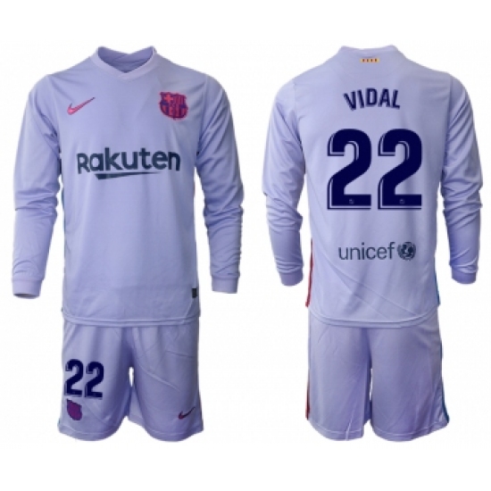 Men 2021-2022 Club Barcelona Second away purple Long Sleeve 22 Soccer Jersey
