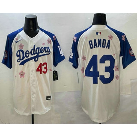 Men's Los Angeles Dodgers #43 Anthony Banda White Royal 2025 Tokyo Series Limited Stitched Jersey - Ujersey