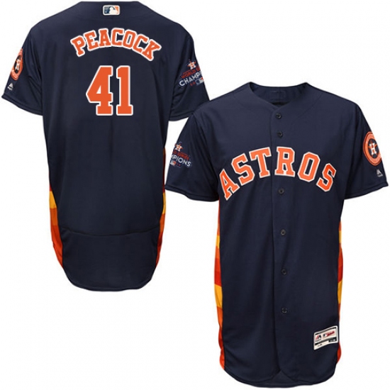 Men's Majestic Houston Astros #41 Brad Peacock Authentic Navy Blue Alternate 2017 World Series Champions Flex Base MLB Jersey - Ujersey