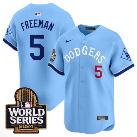 Men's Los Angeles Dodgers #5 Freddie Freeman Blue With 2024 World Series Vapor Premier Limited Stitched Baseball Jersey - Ujersey