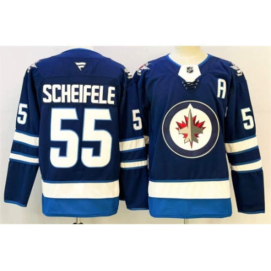 Men's Winnipeg Jets #55 Mark Scheifele Navy 2024-25 With A Home Stitched Hockey Jersey - Ujersey