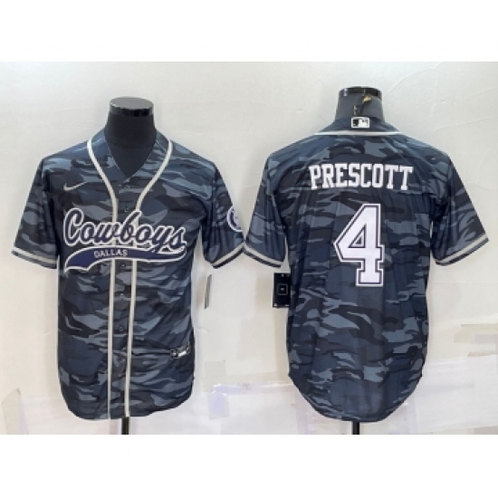 Men's Dallas Cowboys #4 Dak Prescott Grey Camo With Patch Cool Base Stitched Baseball Jersey - Ujersey
