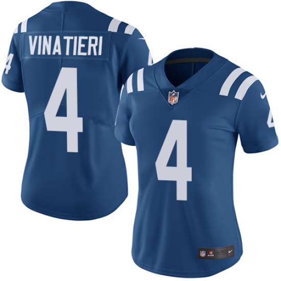 Women's Nike Indianapolis Colts #4 Adam Vinatieri Royal Blue Team Color Vapor Untouchable Limited Player NFL Jersey - Ujersey