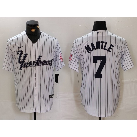 Men's New York Yankees #7 Mickey Mantle White Pinstripe Fashion Cool Base Jersey