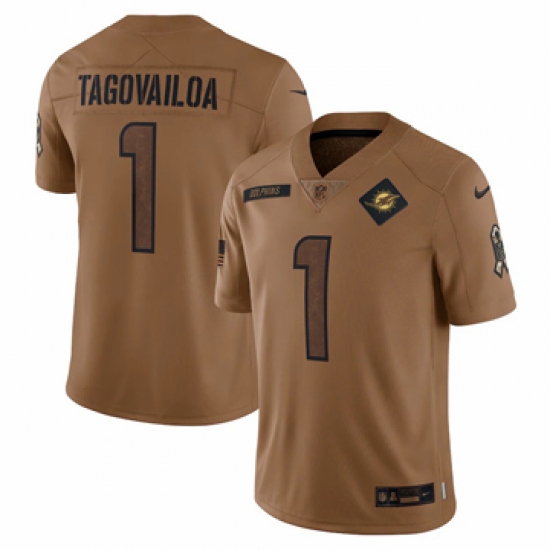 Men's Miami Dolphins #1 Tua Tagovailoa Nike Brown 2023 Salute To Service Limited Jersey - Ujersey