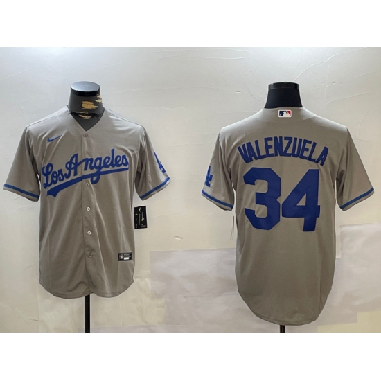 Men's Los Angeles Dodgers #34 Fernando Valenzuela Grey Authentic Collection Stitched MLB Jersey - Ujersey