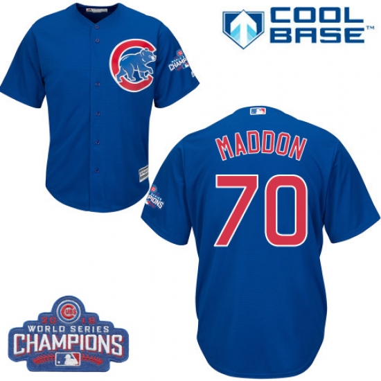 Youth Majestic Chicago Cubs #70 Joe Maddon Authentic Royal Blue Alternate 2016 World Series Champions Cool Base MLB Jersey - Ujersey