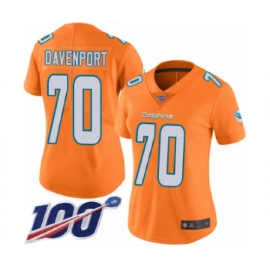 Women's Miami Dolphins #70 Julie'n Davenport Limited Orange Rush Vapor Untouchable 100th Season Football Jersey - Ujersey