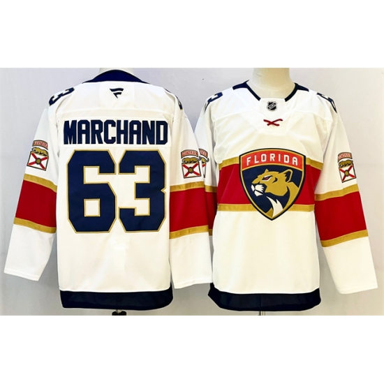 Men's Florida Panthers #63 Brad Marchand White 2024-25 Home Stitched Hockey Jersey - Ujersey