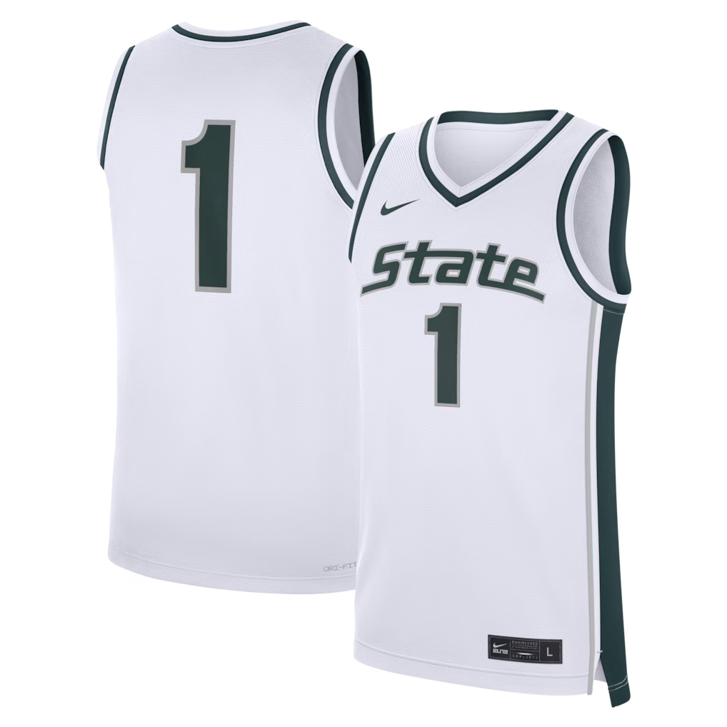 Men's Nike White Michigan State Spartans #1 Alternate Replica Basketball Jersey - SUjersey01