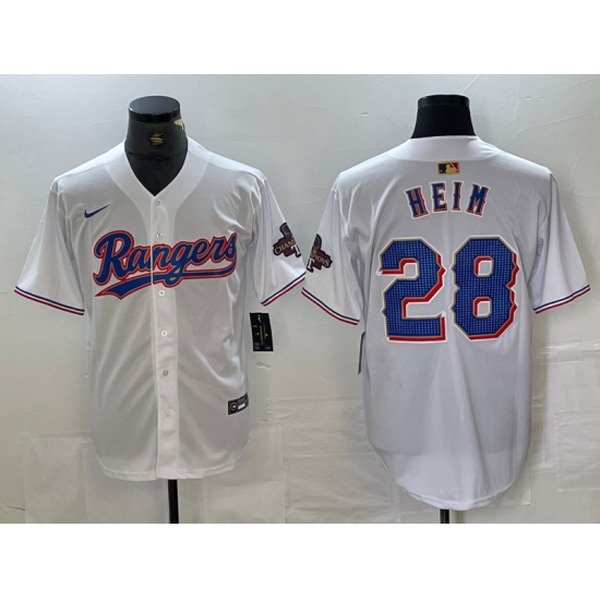 Men's Texas Rangers #28 Jonah Heim White 2023 World Series Champions Cool Base Jersey - Ujersey