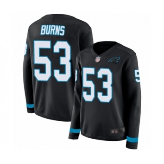 Women's Carolina Panthers #53 Brian Burns Limited Black Therma Long Sleeve Football Jersey - Ujersey