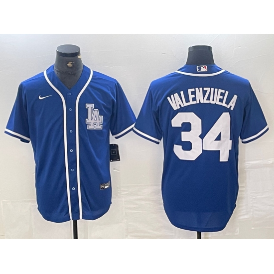 Men's Los Angeles Dodgers #34 Toro Valenzuela Blue Cool Base Stitched Baseball Jersey - Ujersey