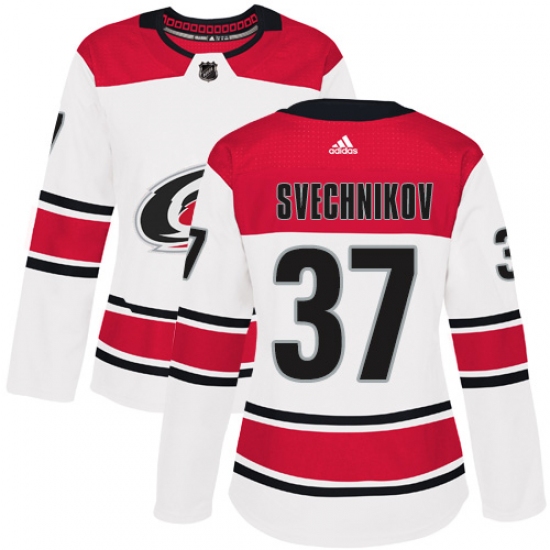 Women's Adidas Carolina Hurricanes #37 Andrei Svechnikov Authentic White Away NHL Jersey - Ujersey