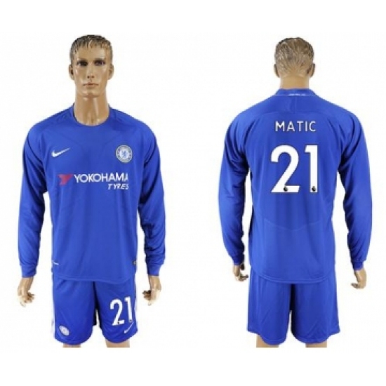 Chelsea #21 Matic Home Long Sleeves Soccer Club Jersey