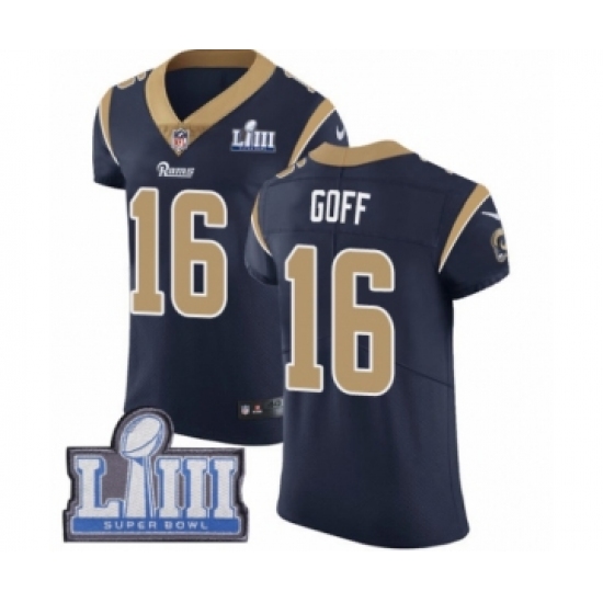 Men's Nike Los Angeles Rams #16 Jared Goff Navy Blue Team Color Vapor Untouchable Elite Player Super Bowl LIII Bound NFL Jersey - Ujersey