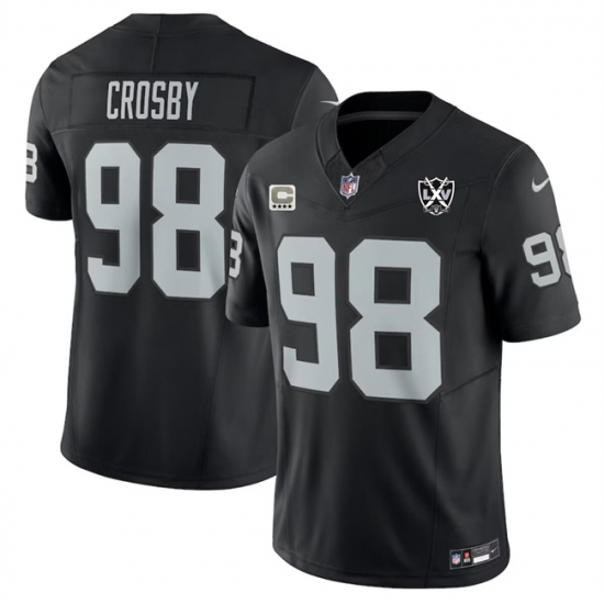 Men's Las Vegas Raiders #98 Maxx Crosby Black 2024 F.U.S.E With 4-Star C And 65th Anniversary Vapor Stitched Football Jersey - Ujersey