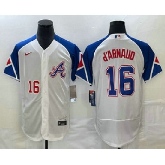 Men's Atlanta Braves #16 Travis dArnaud Number White 2023 City Connect Flex Base Stitched Jersey - Ujersey