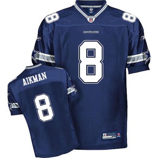 Men's Reebok Dallas Cowboys #8 Troy Aikman Authentic Navy Blue Team Color Throwback NFL Jersey - Ujersey