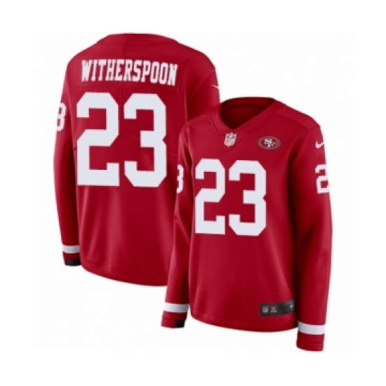 Women's Nike San Francisco 49ers #23 Ahkello Witherspoon Limited Red Therma Long Sleeve NFL Jersey - Ujersey