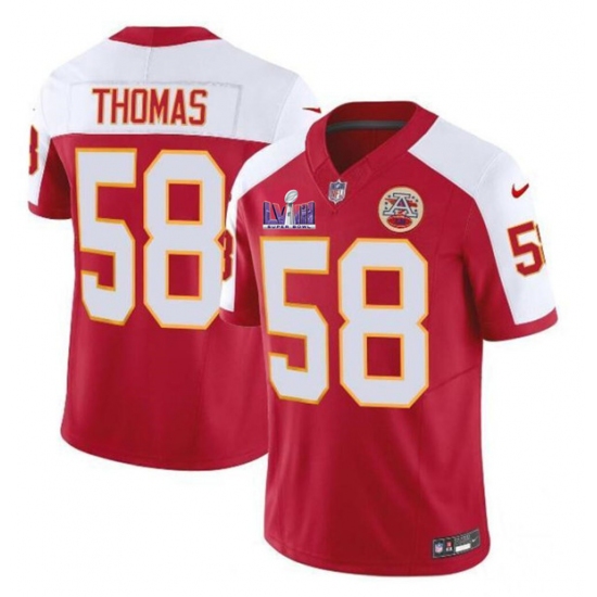 Men's Kansas City Chiefs #58 Derrick Thomas Red White 2024 F.U.S.E. Super Bowl LVIII Vapor Untouchable Limited Football Stitched Jersey - Ujersey
