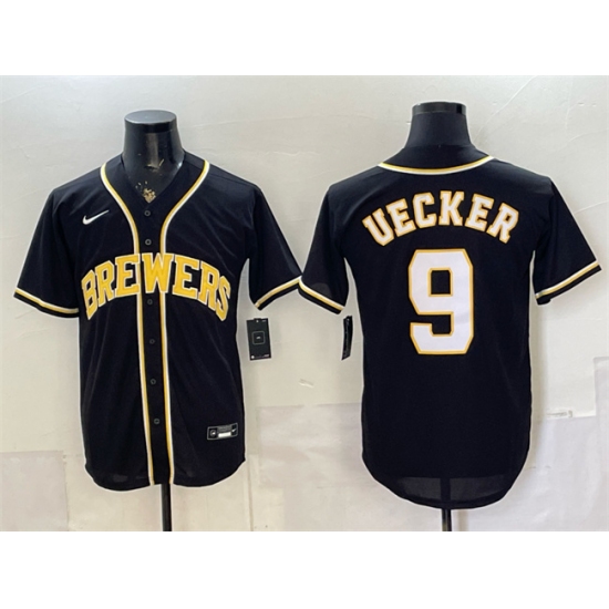 Men's Milwaukee Brewers #9 Bob Uecker 2026 Fashion Replica Black Out Stitched Baseball Jersey - Ujersey