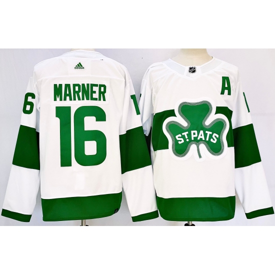 Men's Toronto Maple Leafs #16 Mitch Marner White St Patricks Authentic Jersey - Ujersey