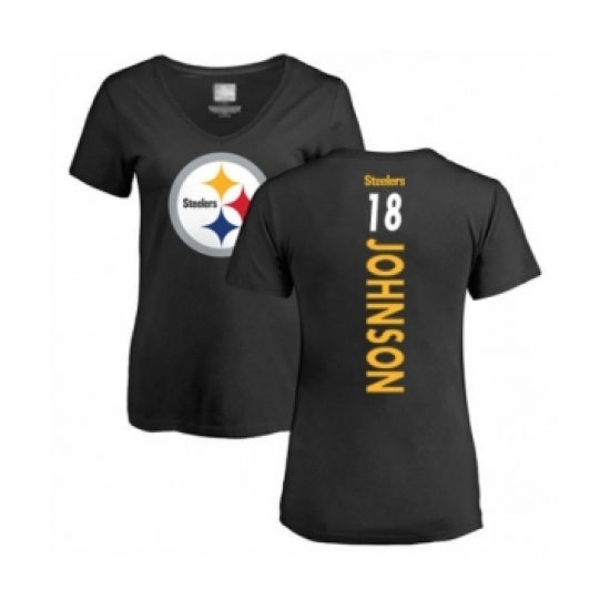 Women's Pittsburgh Steelers #18 Diontae Johnson Black Backer Slim Fit T-Shirt - Ujersey