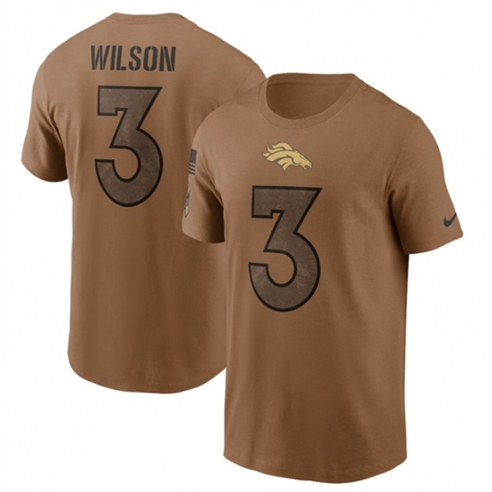 Men's Denver Broncos #3 Russell Wilson 2023 Brown Salute To Service T Shirt - Ujersey