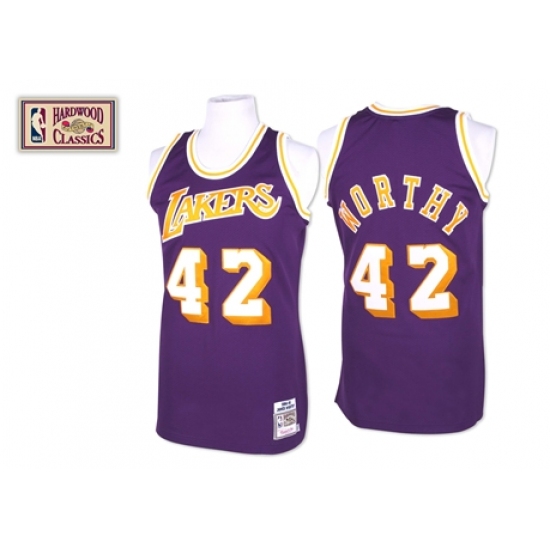 Men's Mitchell and Ness Los Angeles Lakers #42 James Worthy Swingman Purple Throwback NBA Jersey - Ujersey