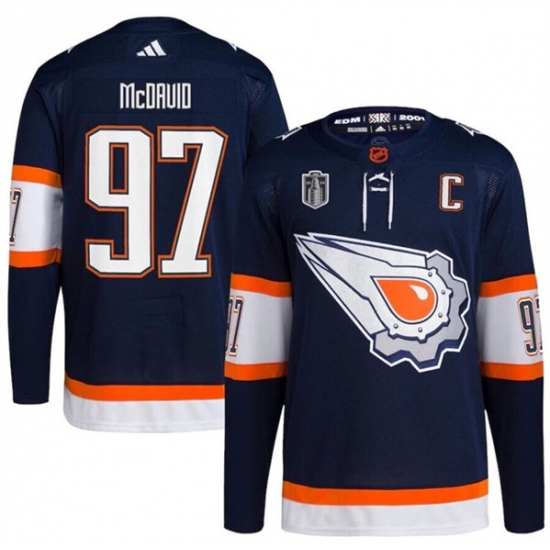 Men's Edmonton Oilers #97 Connor McDavid Navy 2024 Stanley Cup Final Reverse Retro Stitched Jersey - Ujersey
