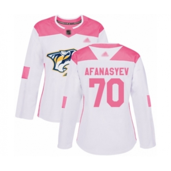 Women's Nashville Predators #70 Egor Afanasyev Authentic White Pink Fashion Hockey Jersey - Ujersey